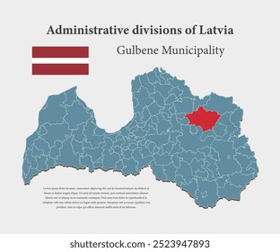 Letônia país - mapa de ilustração altamente detalhado dividido em regiões. Mapa em branco da Letónia isolado no fundo. Modelo vetorial Município de Gulbene para website, padrão, infográfico, educação