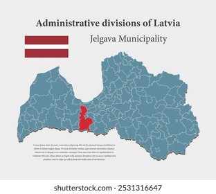 Letônia país - mapa de ilustração altamente detalhado dividido em regiões. Mapa em branco da Letónia isolado no fundo. Modelo vetorial Município de Jelgava para website, padrão, infográfico, educação