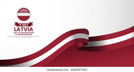 Latvia Day of Restoration of Independence banner background waving ribbon flag with blank space area