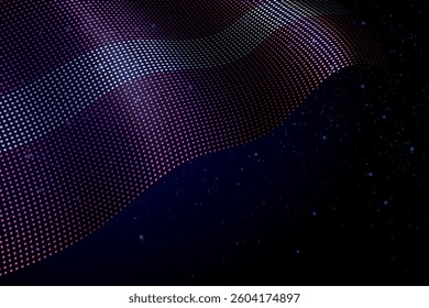 Latvia digital flag made of dots, waving over a starry dark background