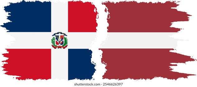 Latvia and Dominican Republic grunge flags connection, vector