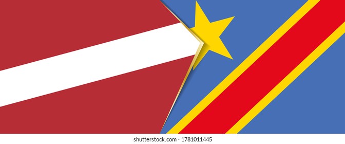 Die Flaggen Lettlands und des DR Kongo, zwei Vektorflaggen Symbol für Beziehung oder Konfrontation.