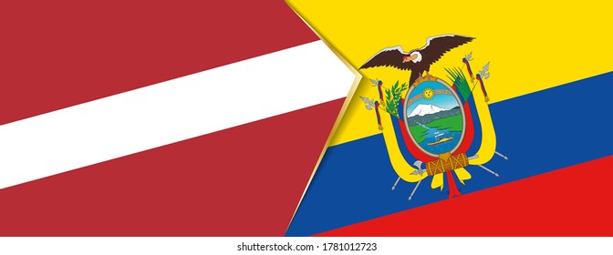 Die Flaggen Lettlands und Ecuadors, zwei Vektorfahnen Symbol für Beziehung oder Konfrontation.