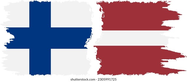 Latvia and Finland grunge flags connection, vector