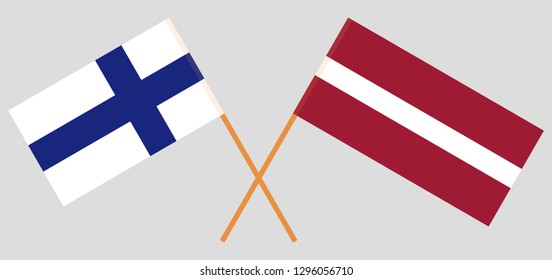Latvia and Finland. The Latvian and Finnish flags. Official colors. Correct proportion. Vector illustration