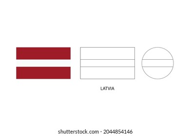 Letonia marca 3 versiones, ilustración vectorial, línea delgada negra de rectángulo y círculo sobre fondo blanco.