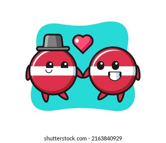 latvia flag badge cartoon character couple with fall in love gesture , cute style design for t shirt, sticker, logo element