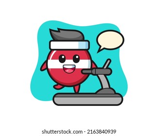 latvia flag badge cartoon character walking on the treadmill , cute style design for t shirt, sticker, logo element