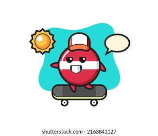 latvia flag badge character illustration ride a skateboard , cute style design for t shirt, sticker, logo element