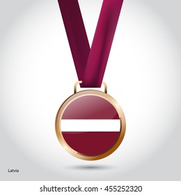 Latvia Flag in Bronze Medal. Vector Illustration. RIO Olympic Game Bronze Medal. Vector Illustration