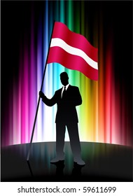 Latvia Flag with Businessman on Abstract Spectrum Background Original Illustration