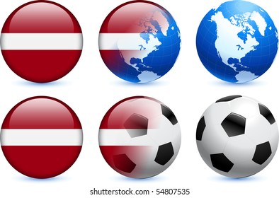 Latvia Flag Button with Global Soccer Event Original Illustration
