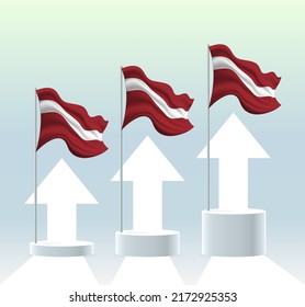 Latvia flag. The country is in an uptrend. Waving flagpole in modern pastel colors. Flag drawing, shading for easy editing. Banner template design.