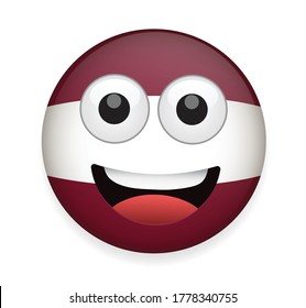 Latvia flag face vector illustration on white background.High quality emoticon vector on white background.Emoji vector.Flag emoticon.Flag emoji.