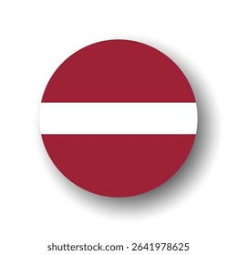 Latvia flag - flat vector circle icon or badge with dropped shadow.