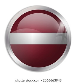 Latvia flag - glossy circle button displays a colorful flag representing a country cultural identity and heritage. The essence of national pride and unity.