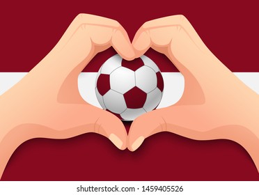 latvia flag and hand heart shape. National football background. Soccer ball with flag of latvia vector illustration
