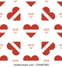 Latvia flag heart seamless pattern. Patriotic Latvia flag background. Country flag in the shape of heart. Vector seamless pattern.