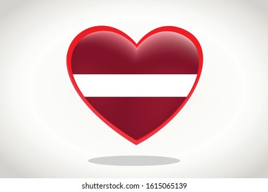 Latvia Flag in Heart Shape. Heart 3d Flag of Latvia, Latvia flag template design.