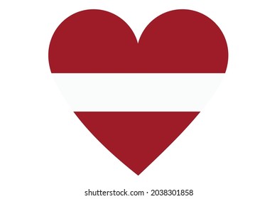 Bandera de Letonia en forma de corazón aislada de fondo blanco.