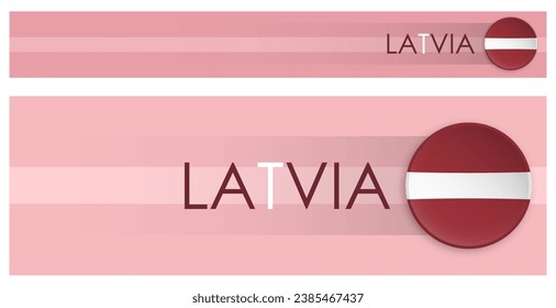 LATVIA Flaggen horizontalen Web-Banner im modernen Neomorphismus Stil. Webseite LATVIA Country Kopfzeiger Button für mobile Applikation oder Internetseite. Vektorgrafik