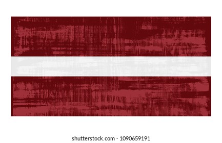 Latvia flag isolated on white background. Vector illustration in grunge style.