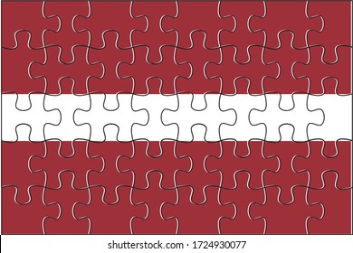 Latvia Flag Jigsaw Puzzle. Vector illustration. 40 pieces of puzzles.