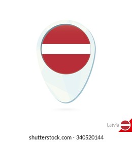 Latvia flag location map pin icon on white background. Vector Illustration.