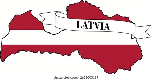 latvia flag map, name in letters, white background and identity