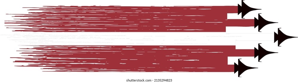 Latvia  flag with military fighter jets isolated  on png or transparent ,Symbols of Latvia,template for banner,card,advertising,poster, and business matching country, vector illustration