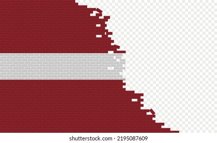 Bandera de Letonia en una pared de ladrillo roto. Campo de bandera vacío de otro país. Comparación de países. Fácil edición y vector en grupos.