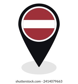 Marca de Letonia en el icono de punto de referencia del mapa aislado. Bandera de Letonia