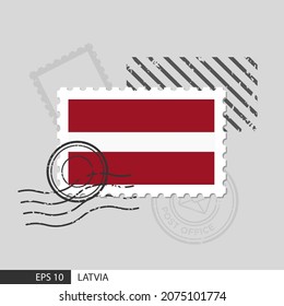 Poststempel der lettischen Flagge. Einzige Vektorgrafik auf grauem Hintergrund mit Poststempeln und Angeben ist Vektoreps10.