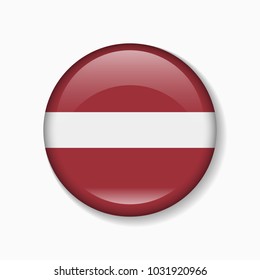 Latvia flag round badge or icon isolated on white background. Vector illustration.