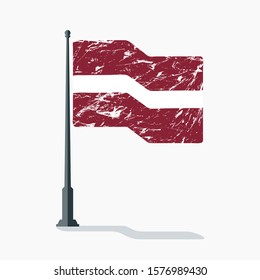 Latvia flag with scratches waving on flagpole with shadow in vector