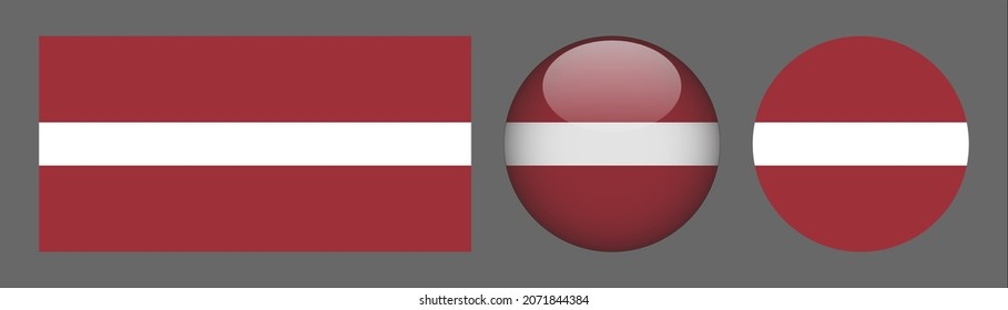 Latvia flag set collection, button rounded, flat rounded.