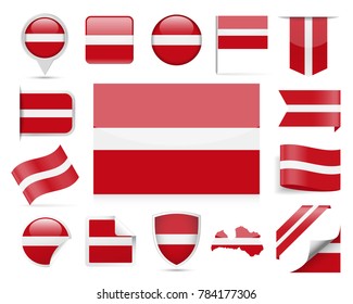 Latvia Flag Set - Vector Illustration