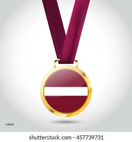 Latvia Flag in Silver Medal. Vector Illustration. RIO Olympic Game gold Medal. Vector Illustration