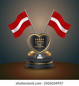 Latvia flag in a stand on table. Vector Illustration