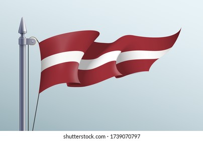 Latvia flag state symbol isolated on background national banner. Greeting card National Independence Day of the Republic of Latvia. Illustration banner with realistic state flag.