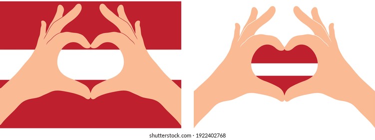 Latvia  flag. Two hands in the form of a heart with flag of Latvia 