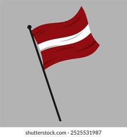 Letônia bandeira acenando em Flagpole isolado no fundo cinza.Ícone plano ou símbolo em vetor escalável editável formato EPS.For Elemento de design gráfico para fácil impressão e personalização