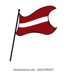 Latvia Flag Waving on Pole High Resolution - Flat Cartoon Style Vector Illustration, Editable and Scalable EPS File Isolated on White Background for Icon, Symbol, or Design Element