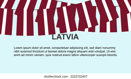 Lettland-Flaggen, die auf Seil-, Fest- und Grußkonzept hängen, viele lettische Flaggen mit Textraum, Banner- und Plakatgedanken, Dekormaterial, Unabhängigkeitstag