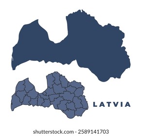 Latvia flat and outline vector map set