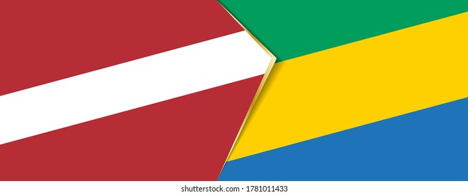 Die Flaggen Lettlands und Gabuns, zwei Vektorflaggen Symbol für Beziehung oder Konfrontation.
