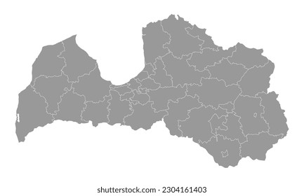 Latvia gray map with administrative division. Vector illustration.