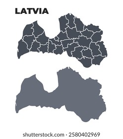 Latvia grey political map simple flat illustration set