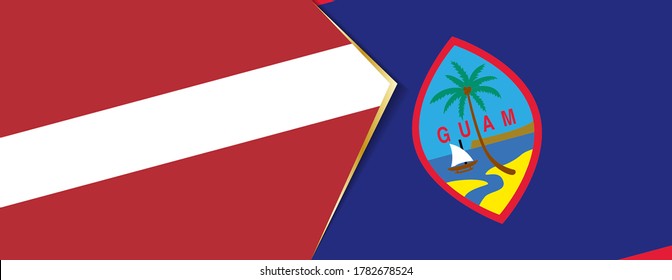 Latvia and Guam flags, two vector flags symbol of relationship or confrontation.
