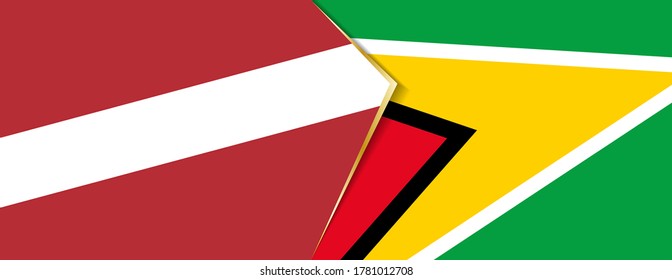 Latvia and Guyana flags, two vector flags symbol of relationship or confrontation.